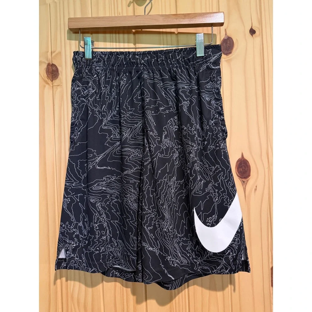 Nike Boys XL Dri-FIT Basketball Shorts Black White Topo Map Print Swoosh Logo